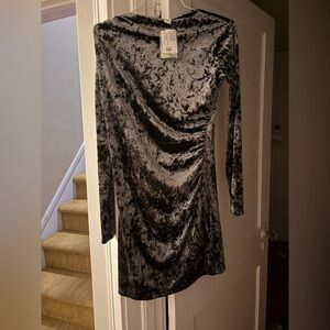 H&M Gray Velvet Long Sleeve Dress